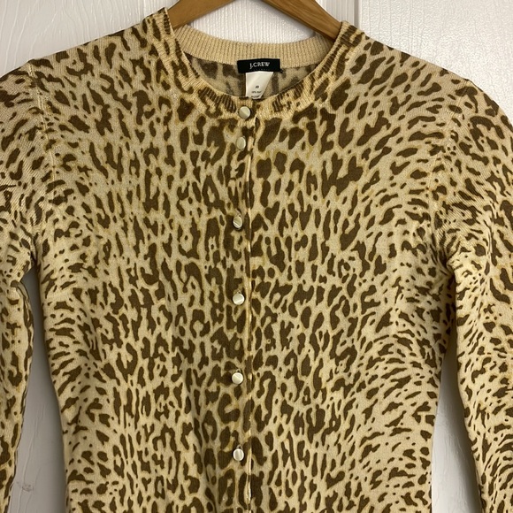 J. Crew wool animal print cardigan sweater button front 3/4 sleeves womens XS - Picture 1 of 7